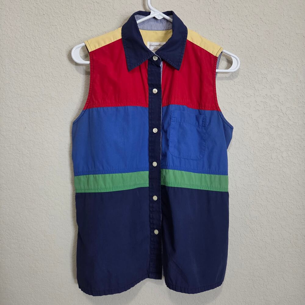 Jones New York Colorblock Sleeveless Top Women Small Vintage 90s Nautical Casual